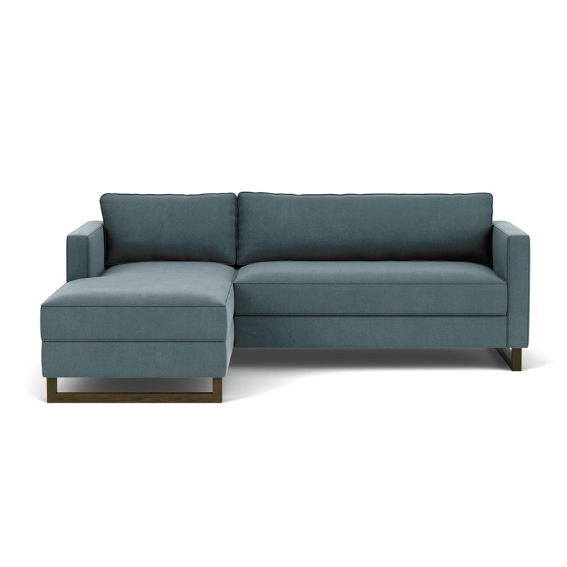 Forest Dust Blue Fabric / Dark Walnut
