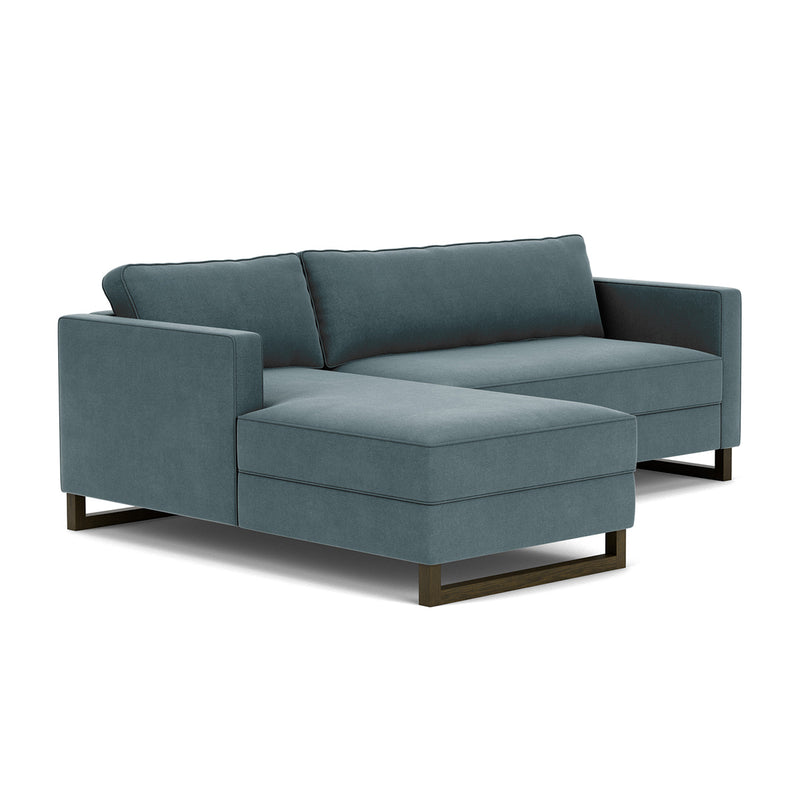 Forest Dust Blue Fabric / Dark Walnut