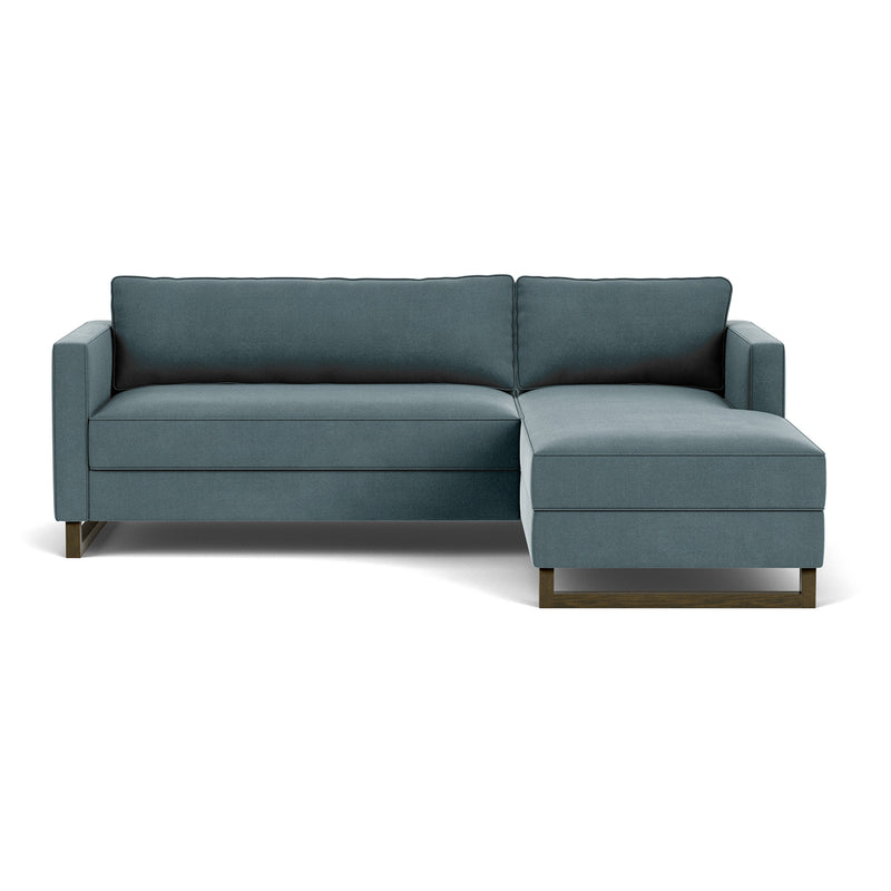 Forest Dust Blue Fabric / Dark Walnut