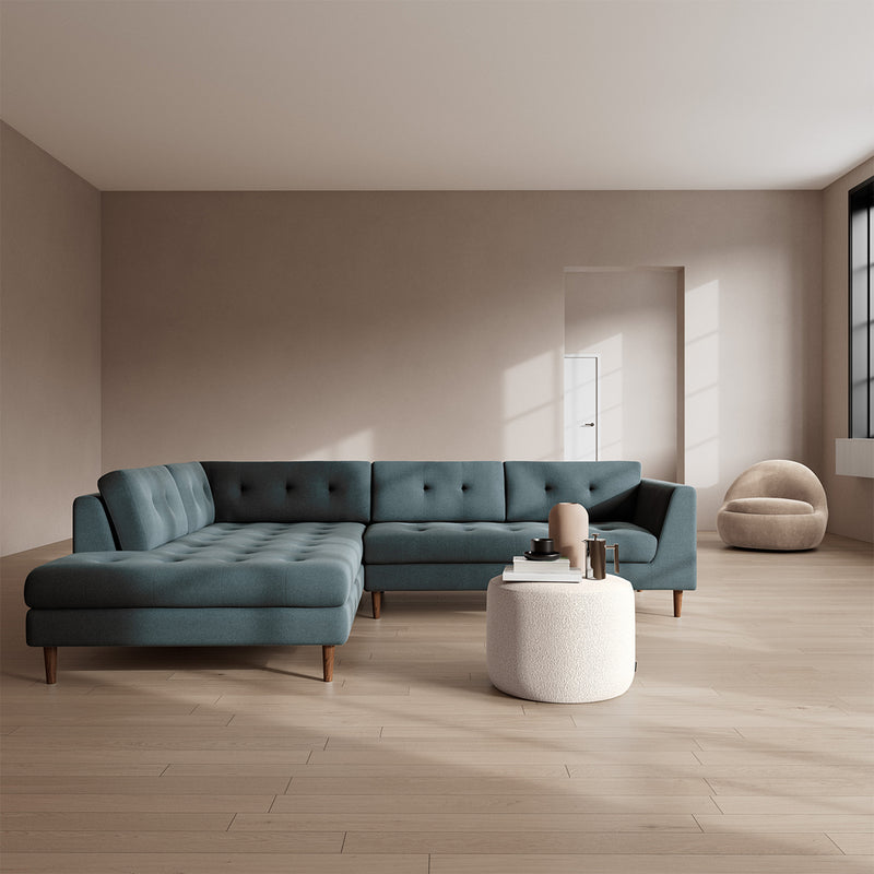 Forest Dust Blue Fabric / Walnut Natural