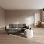 Planet Grey Green Fabric / Dark Walnut