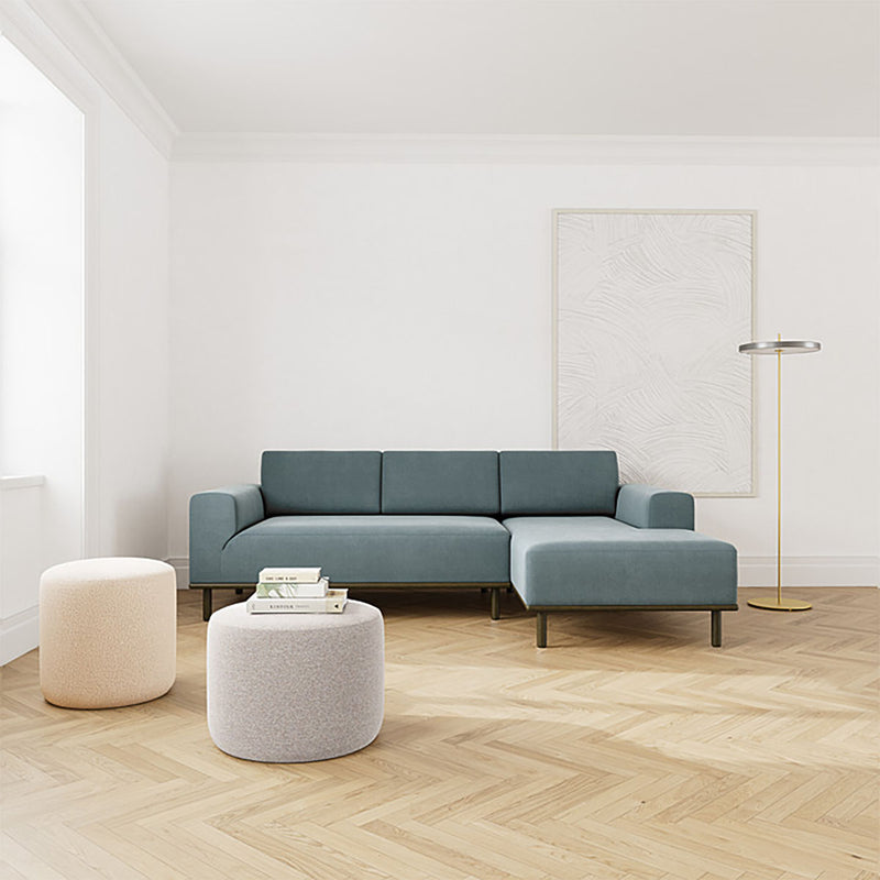 Forest Dust Blue Fabric / Dark Walnut