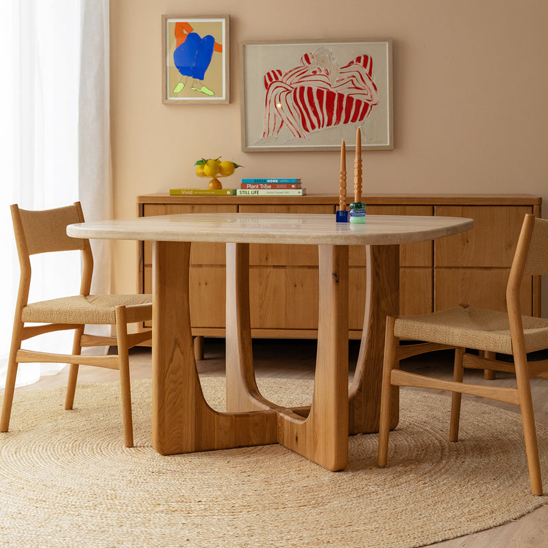 Pierro Travertine Dining Table (Oak, Travertine)