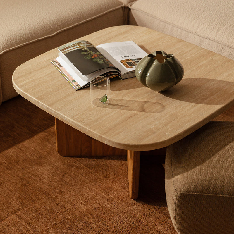 Pierro Travertine Coffee Table (Oak, Travertine)