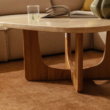 Pierro Travertine Coffee Table (Oak, Travertine)