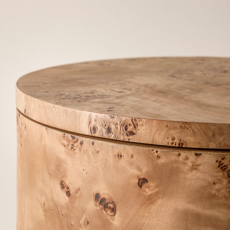 Vernier Round Burl Side Table (Left)