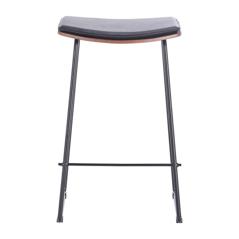 Hendrix Backless Bar Stool (Walnut, Black Leather)