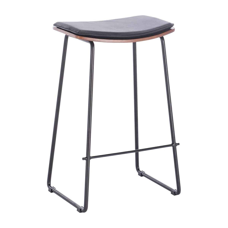 Hendrix Backless Bar Stool (Walnut, Black Leather)